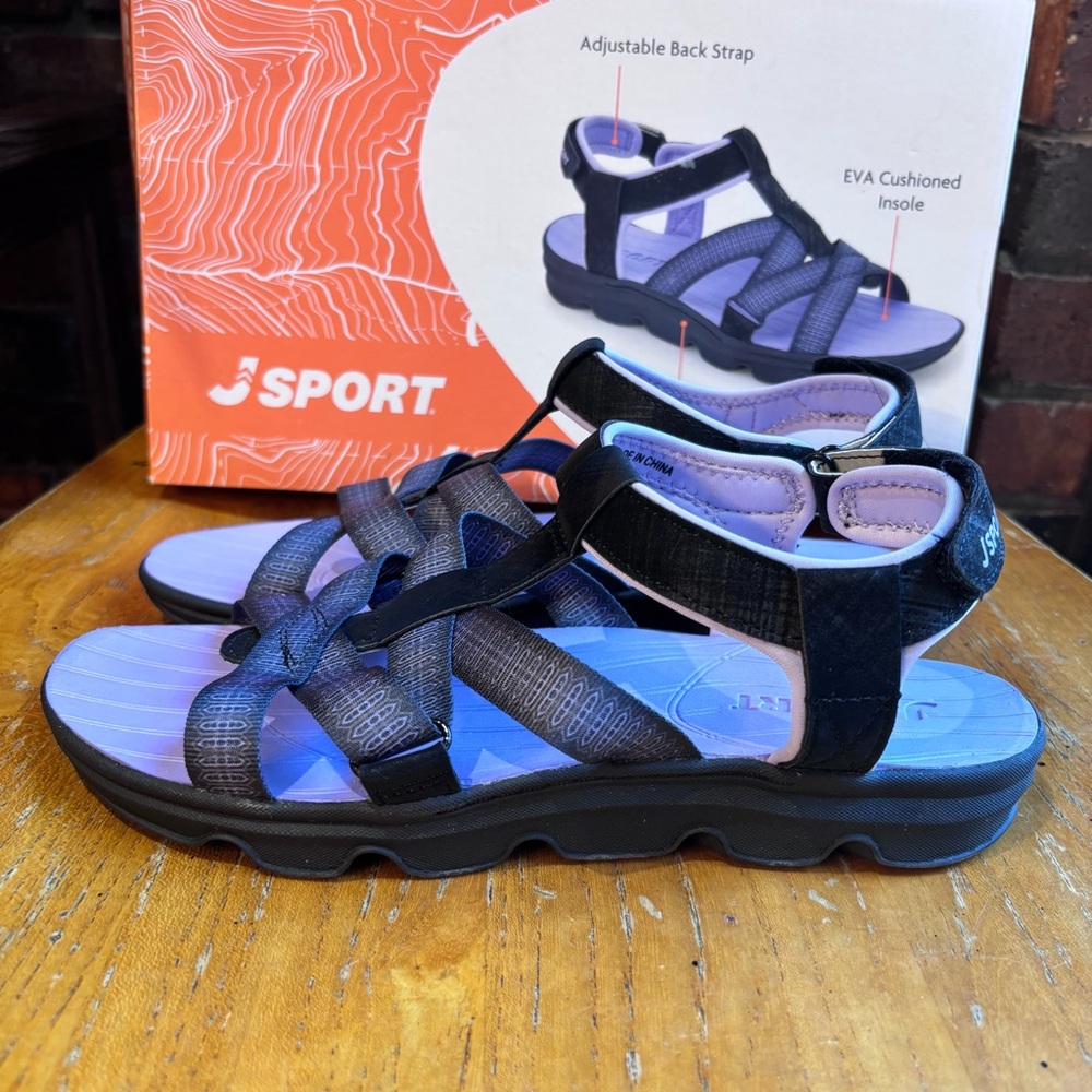 JSport womens Kaia strappy cushioned walking hiking sandals purple/black 8 - Picture 2 of 6
